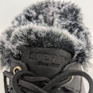 Sperry Women's Saltwater 1-Eye Boots Black Fur Trim Tech Wave Booties Women's 9M